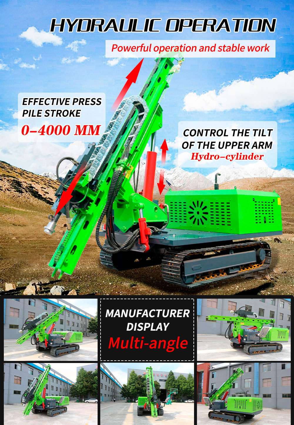 Martelo hidráulico com placa de bate-estacas fotovoltaico